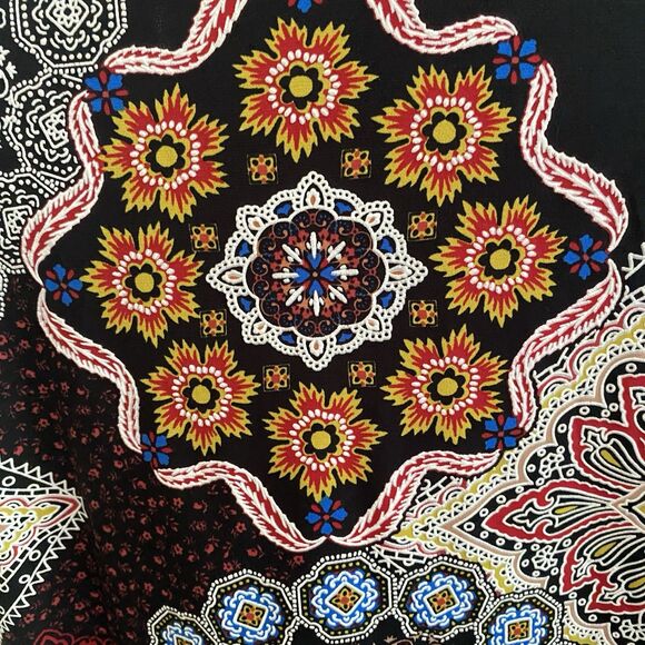 Faux Wrap Dress Boho 2X Medallions Side Tie Swing Textured Wrinkle Resistant - Picture 7 of 14